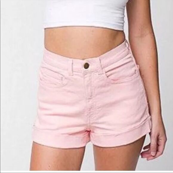 AMERICAN APPAREL High Waist Denim Short Cuff Pink 30 / 31 - Picture 5 of 7